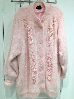 Lee Sands Pink Rabbit Angora Hair Sweater 1X